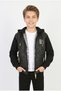 Boys' Three-Stripe Embroidered Hooded Zipper Sweatshirt with Thermal Lining and Fleece Sleeves for Everyday Wear - 3