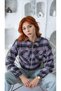 Women's Purple Plaid Zip-Up Cropped Shirt Jacket - 4