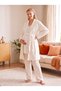 New Season Ecru Shawl Collar Fleece-Lined Winter-Style Long-Sleeve Maternity and Postpartum Robe and Pajama Set - 3