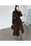 Women's Long Coat with a Mock Neck, Buttons, Lined Body, and Belted Design