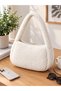 Women's White Plush Zipper Shoulder Bag (Clutch Bag and Shoulder Bag) - 3