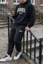 Athletic Club Black Unisex Hooded Sweatshirt and Jogger Pants Set with Typographic Print (2-Piece Set) - 5