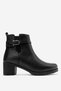 Women's Comfort Heeled Zip-Up Buckled Casual Boots, Genuine Leather, ODILE BLACK