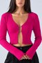 Women's Cropped Knit Cardigan with Chain-Accented Detail at the Front