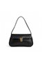 Women's Black Vintage-Textured Gold-Locked Baguette Shoulder Bag—Trendy Bag with Thin Straps, Chic Everyday Bag - 7