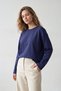 100% Cotton Suprem Oversized Women's Long-Sleeve T-Shirt, Compact Jersey, Soft Fabric, Loose Fit, Breathable and Moisture-Wicking, Basic Indigo Blue T-Shirt - 8