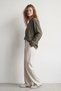 100% Cotton Single Jersey Oversized Women's Long-Sleeve T-Shirt, Compact Jersey, Soft Fabric, Loose Fit, Breathable and Moisture-Wicking, Basic Khaki Green T-Shirt - 8