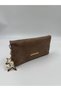 Women's Suede Chain Strap Clutch Bag with Charm Details - 3
