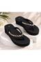 Alisya Black Elegant Rhinestone-Embellished Stylish and Comfortable Summer Thong Slippers with a 4 cm Platform - 2