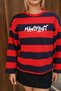 Women's Striped Sweatshirt in Green, Pink, and Red, with "Manifest" Print, Long-Sleeved - 4