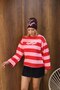 Women's Striped Sweatshirt in Green, Pink, and Red, with "Manifest" Print, Long-Sleeved - 5