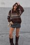 Brown Sweater with a Crew Neck Pattern