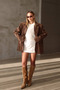 Taupe Color Oversized Chenille Velvet Blazer with Padded Shoulders - 5