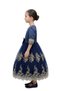 Gold Lace Appliqué & Navy Blue Satin Bodice Dress with Bow - 2