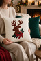 New Year's Themed Punch Embroidered 2-Piece Throw Pillow Cover Set |   Zippered 42X42 cm |   Modern Sofa Throw Pillow, Christmas Patterned, Decorative - 2