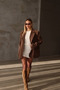 Taupe Color Oversized Chenille Velvet Blazer with Padded Shoulders - 4