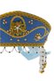Women's Traditional Headdress Kokoshnik - Blue with Mustard Yellow Beads - 2