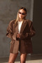 Taupe Color Oversized Chenille Velvet Blazer with Padded Shoulders