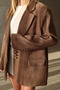Taupe Color Oversized Chenille Velvet Blazer with Padded Shoulders - 2