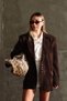 Oversized Chenille Velvet Blazer with Padded Shoulders