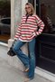 Women's Red Gabi Striped Polo Collar Knit Sweater