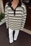 Khaki Gabi Striped Polo Collar Women's Knit Sweater - 5