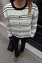 Beige Three-Stripe Button-Front Crew-Neck Women's Knit Cardigan - 5