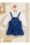 GIRL'S 6–24 MONTHS DETAILED DENIM DUNGAREES AND WHITE SHIRT WITH PETER PAN COLLAR 2-PIECE SET - 2
