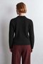 Women's Black Knitted Polo Collar Sweater Made of Lambswool - 4