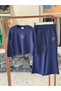 Girls' Navy Blue Sweatshirt with Crew Neck and Wide-Leg Palazzo Sweatsuit Set
