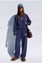 Girls' Navy Blue Sweatshirt with Crew Neck and Wide-Leg Palazzo Sweatsuit Set - 3