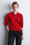 Women's Red Knitted Polo Collar Sweater Made of Lambswool