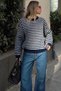 Navy Blue Ellen Striped Crew Neck Women's Knit Sweater