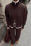Brown Nisha Reversible Zipper Mock Neck Corded Fabric Knit Women's Top and Bottom Set - 4