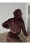 TREND SPECIAL DESIGN EMBROIDERED DETAILS HOODED ZIPPERED CARDIGAN - WIDE-LEG BELOW-THE-KNEES VELVET-TIMED SWEATSUIT SET
