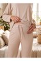 New Season Beige Crew Neck Long-Sleeved Postpartum and Maternity Pajama Set with Hidden Nursing Feature - 5