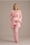 Women's Powder-Colored Double-Breasted Wrap Neckline Long-Sleeve Nursing-Friendly Robe-Style Postpartum and Maternity Pajama Set - 4