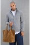 Men's Gray Casual Premium Knit Stretch Fabric Cardigan with Double Zippers - 2