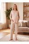 New Season Beige Crew Neck Long-Sleeved Postpartum and Maternity Pajama Set with Hidden Nursing Feature - 8