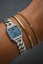 Milano Women's Silver-Colored Chain Metal Strap Analog Watch with Blue Dial, Stone Embellishments, and Square Case, 26 mm