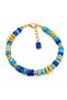 Lapis Lazuli and Turquoise Natural Stone Women's Bracelet with Gold-Colored Metal Accents—Evil Eye-Themed Gift - 2