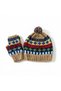 Women's Hand-Knitted Pom-Pom Beanie and Fingerless Glove Set – Winter Set with Bohemian Ethnic Patterned Design - 3