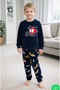 Boys' Long-Sleeve Crew Neck "WELCOME" Printed Helicopter-Patterned Fleece Pajama Set