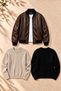 Men's 3-Piece Set – Leather Bomber Jacket with Two Pockets and 2 Crew Neck Corded Fabric Sweaters