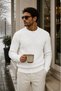 Men's 3-Piece Set – Leather Bomber Jacket with Two Pockets and 2 Crew Neck Corded Fabric Sweaters - 3