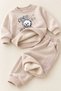 Girl's 3-Piece Vest Set with Plush Collar, Vest, and Brushed Inside Lining: Teddy Bear Print Sweatshirt and Sweatpants - 3