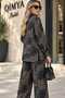 BEBE PLUS Women's Black Velvet and Gold Goose-Foot Pattern Shirt and Pants Two-Piece Set - 7