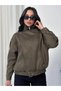 Women's New Season Oversized Mock Neck Imported Suede Jacket with Belt Detail