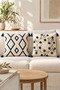 2 Decorative Kilim Rug and Daisy-Patterned Cushion Covers with Invisible Zippers and Tassels, 42x42 cm - 6