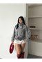 Women's Double-Buttoned Mock Neck Belted Short Melton Coat - 3